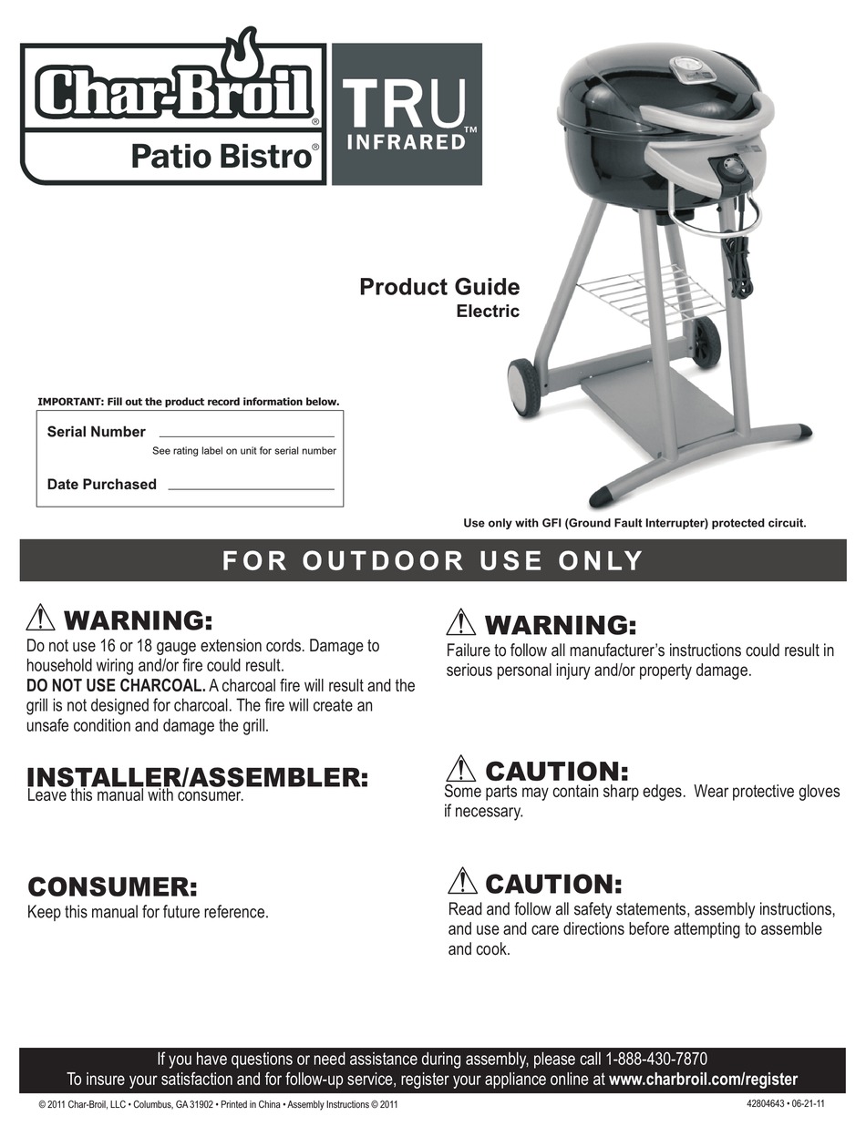 CHARBROIL PATIO BISTRO PRODUCT MANUAL Pdf Download ManualsLib