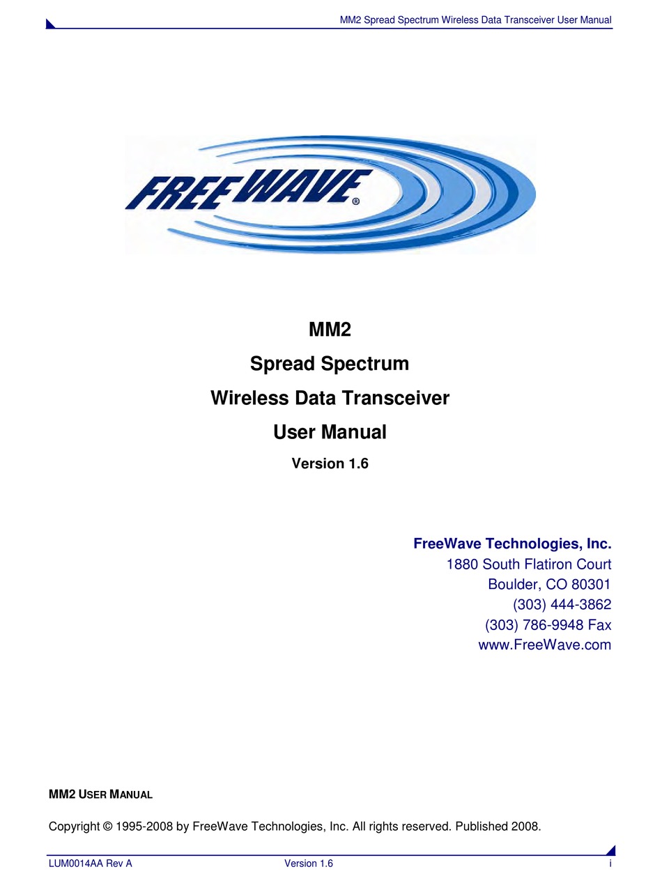 AMM0921TT MM2 User Manual My FreeWave Technologies .