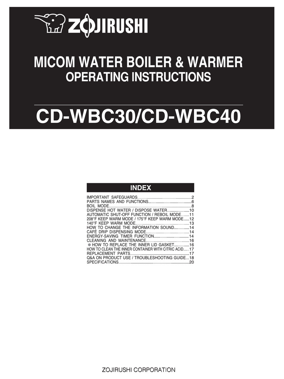 ZOJIRUSHI CDWBC30 OPERATING INSTRUCTIONS MANUAL Pdf Download ManualsLib