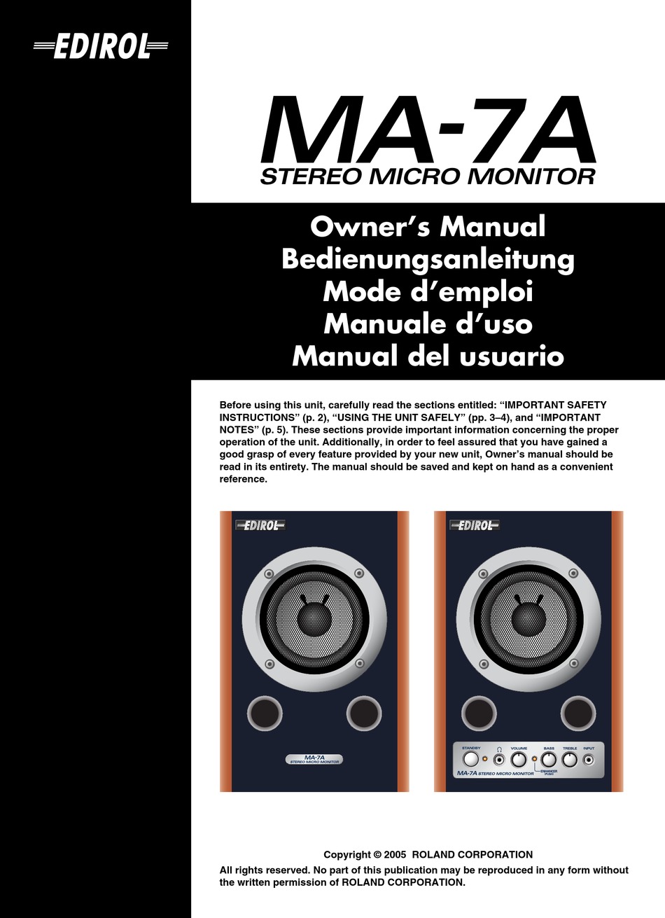 EDIROL MA-7A OWNER'S MANUAL Pdf Download | ManualsLib