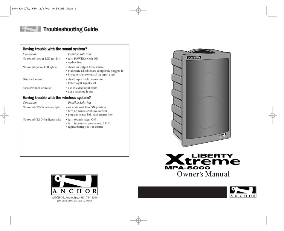 ANCHOR LIBERTY XTREME MPA500 OWNER'S MANUAL Pdf Download ManualsLib