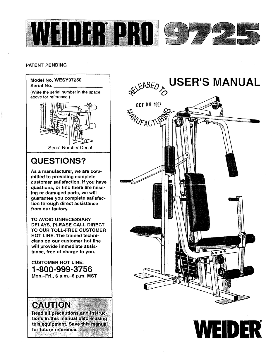 WEIDER PRO 9725 MANUAL Pdf Download ManualsLib