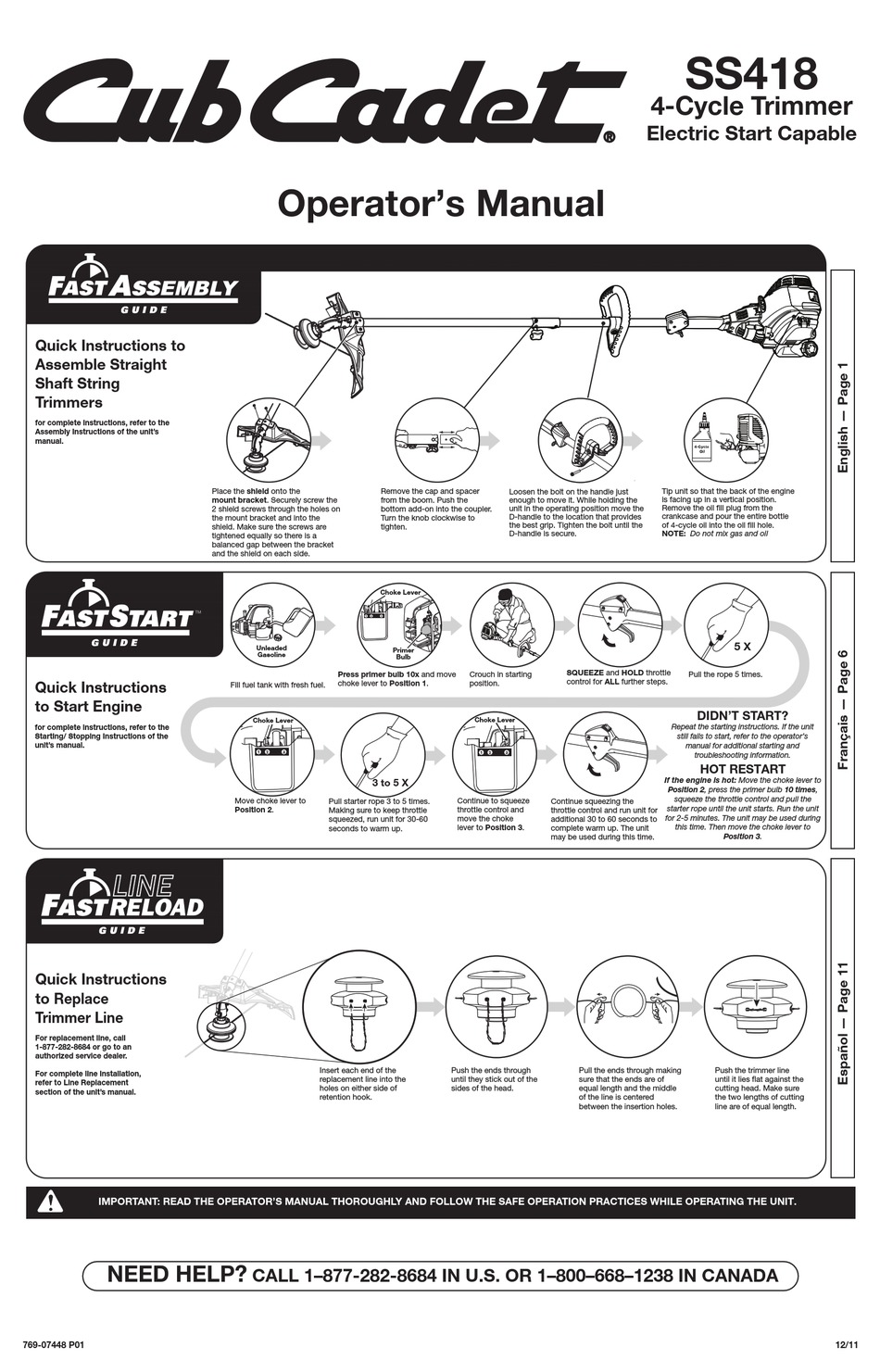 Cub Cadet Ss 418 Operation Manual Pdf Download Manualslib