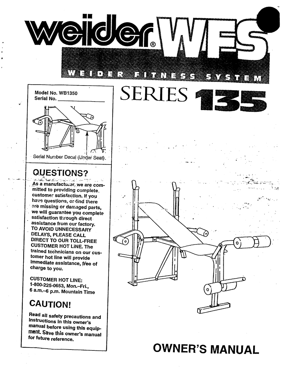 Weider Wfs Series 135 Bench Manual Pdf Download Manualslib