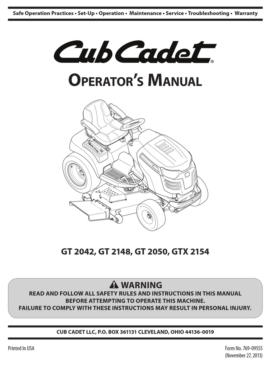 Cub Cadet Operators Manual Model No GT 2542 