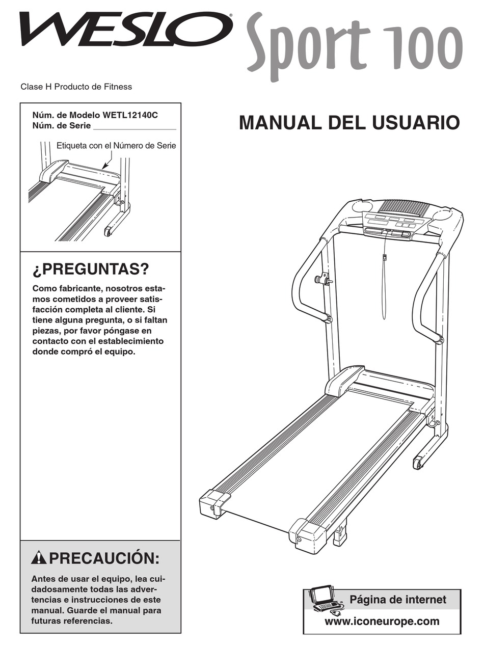 WESLO SPORT 100 TREADMILL MANUAL DEL USUARIO Pdf Download ManualsLib