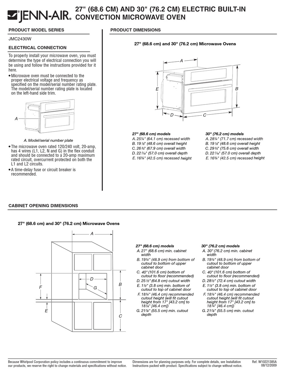 JENN-AIR JMC2430WS PRODUCT DIMENSIONS Pdf Download | ManualsLib