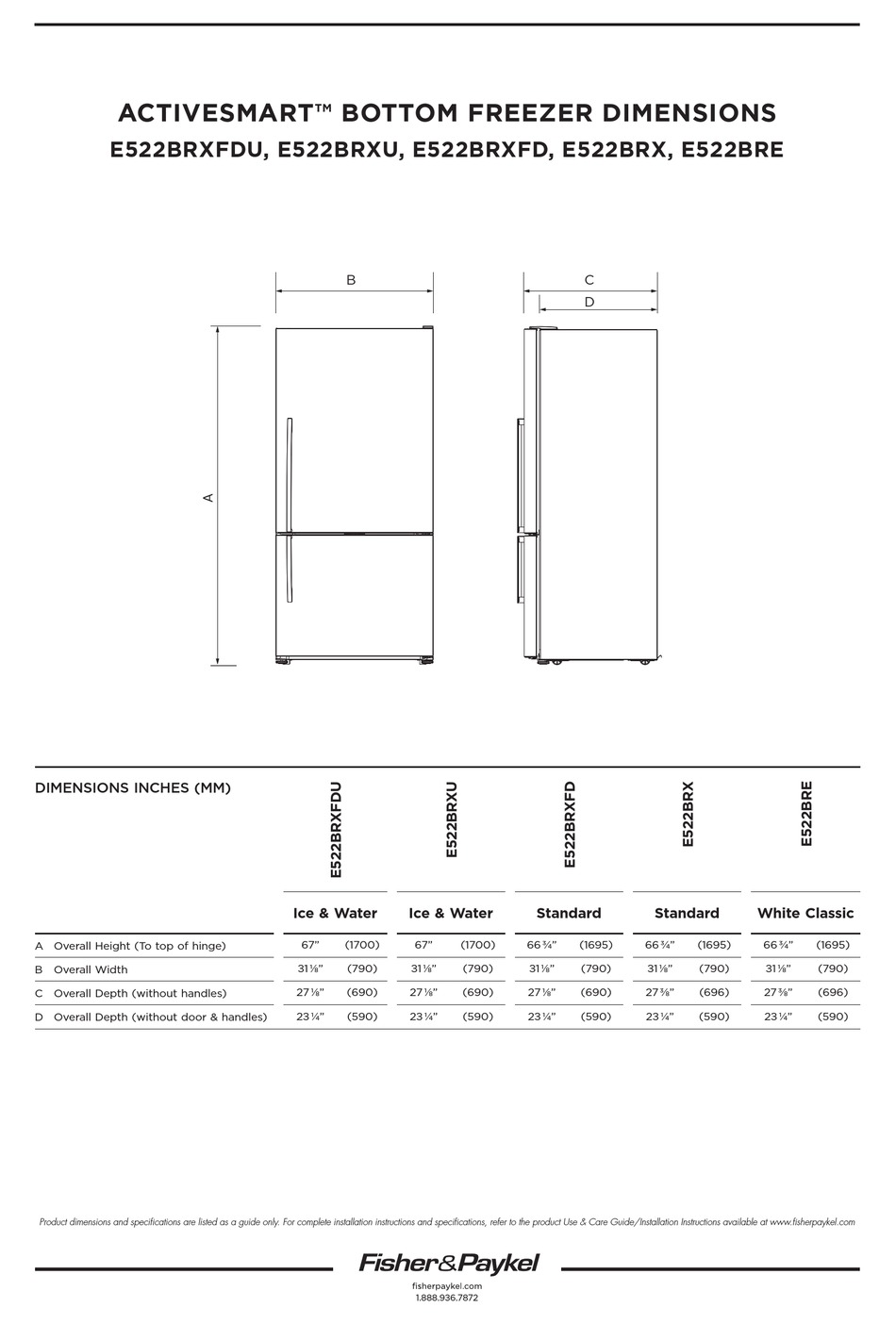 Fisher Paykel E522bre2 Product Dimensions Pdf Download Manualslib