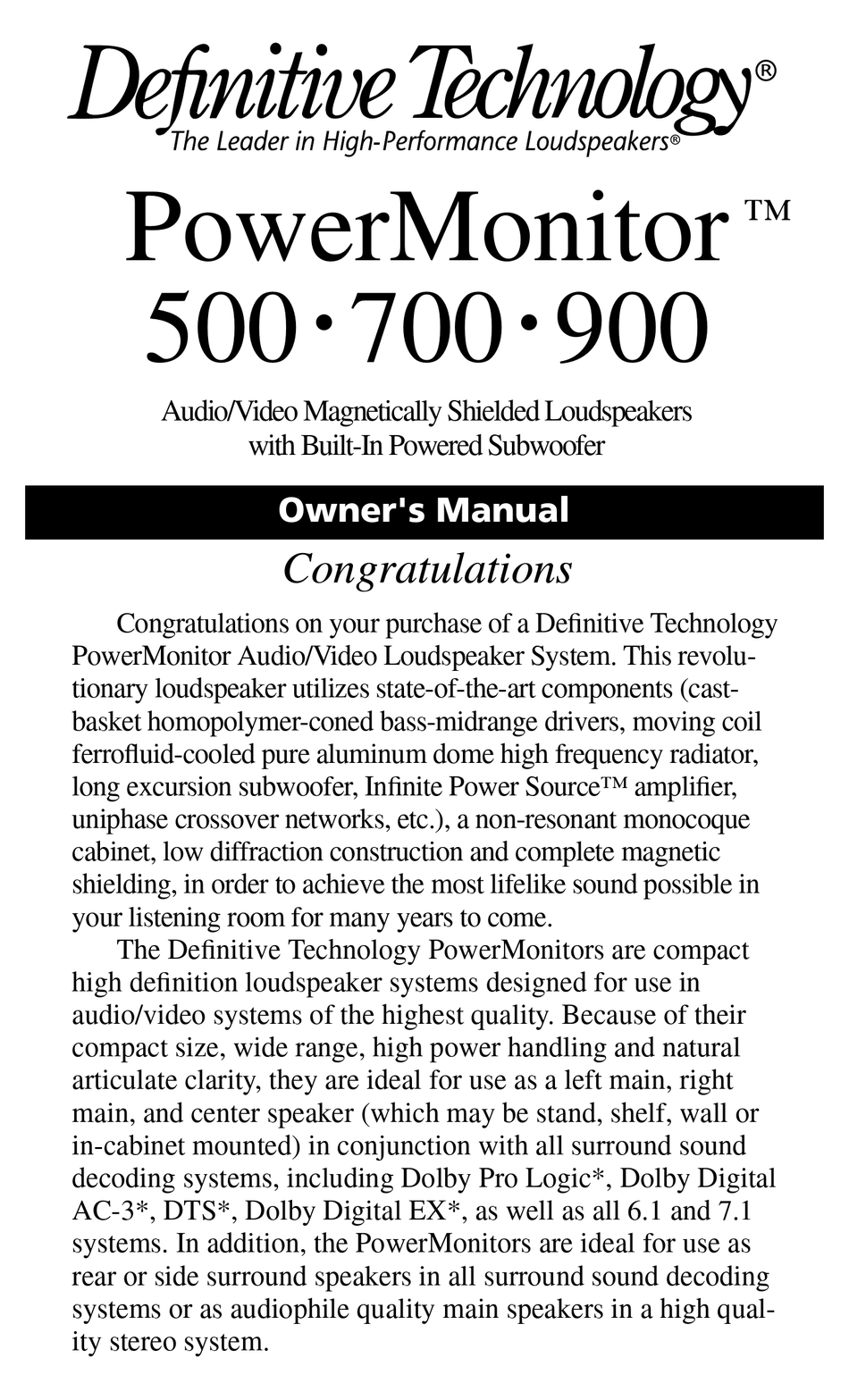 definitive technology clr 2002 manual