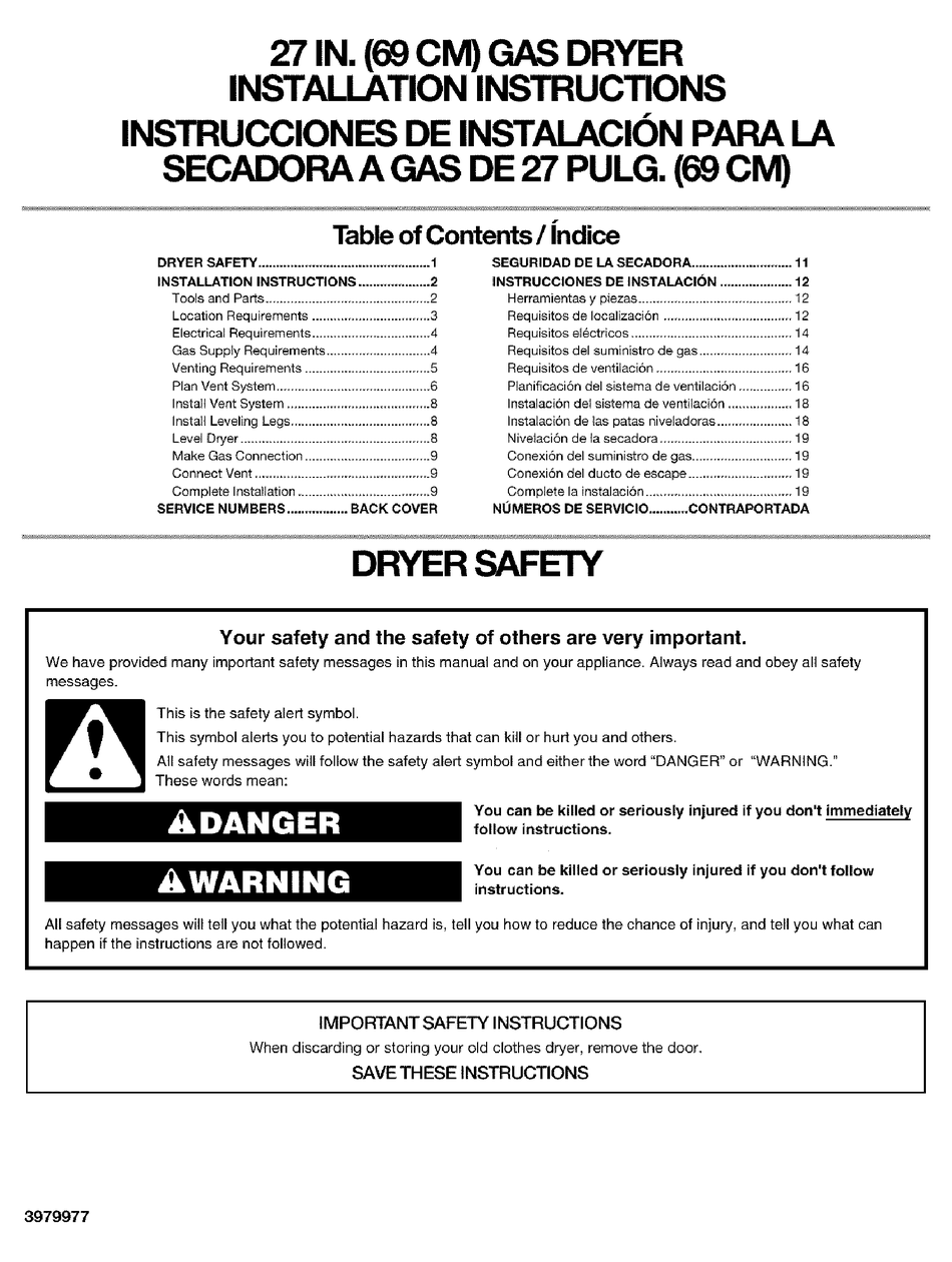 KENMORE 27 IN. (69 CM) INSTALLATION INSTRUCTIONS MANUAL Pdf Download