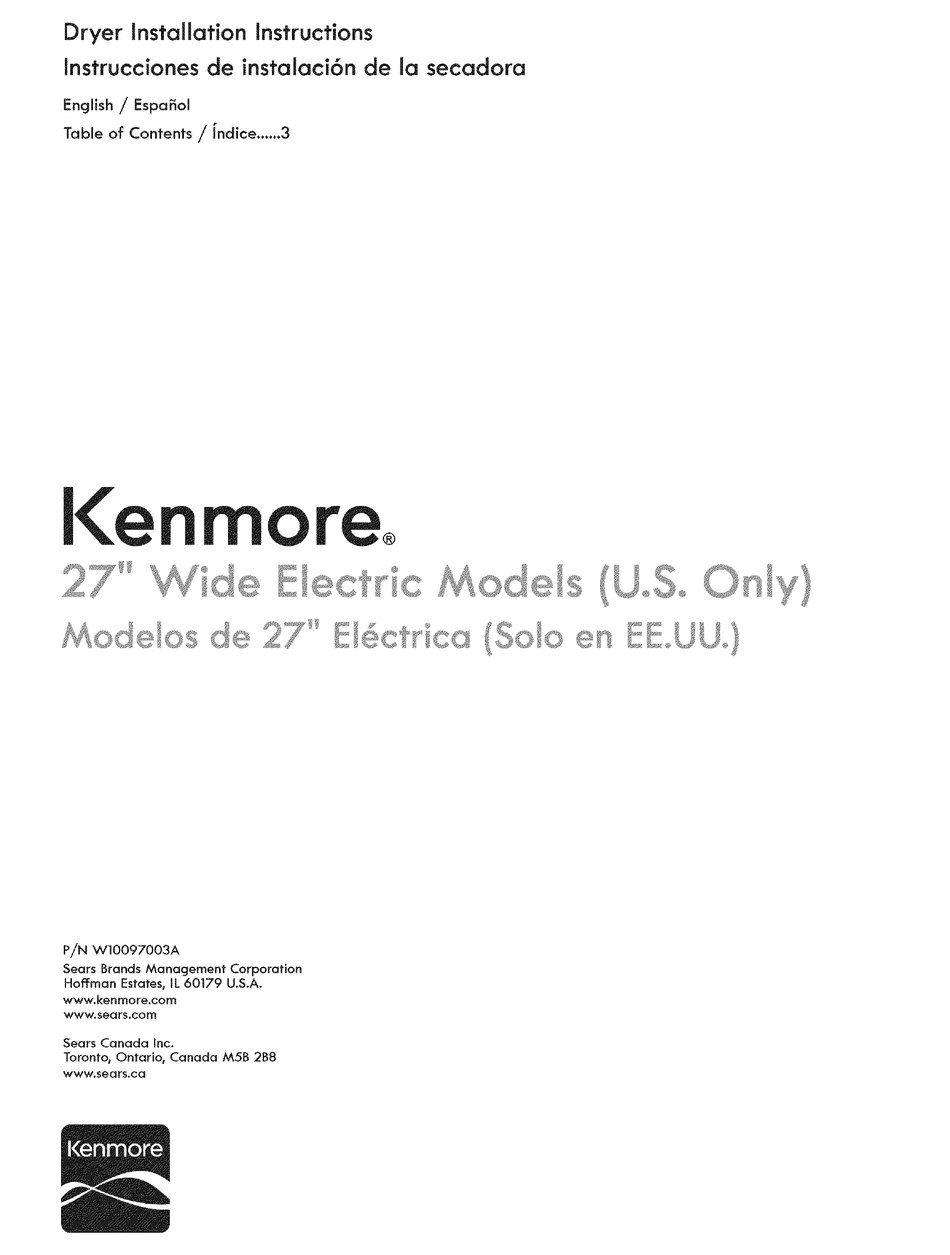 KENMORE 27" INSTALLATION INSTRUCTIONS MANUAL Pdf Download | ManualsLib