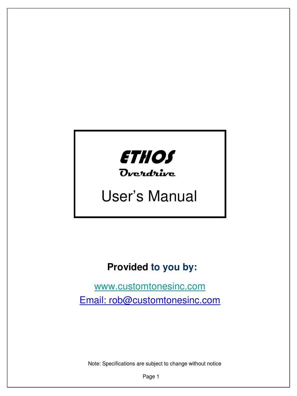 ETHOS OVERDRIVE USER MANUAL Pdf Download ManualsLib