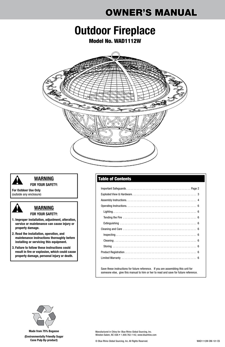 BLUE RHINO WAD1112W OWNER'S MANUAL Pdf Download | ManualsLib