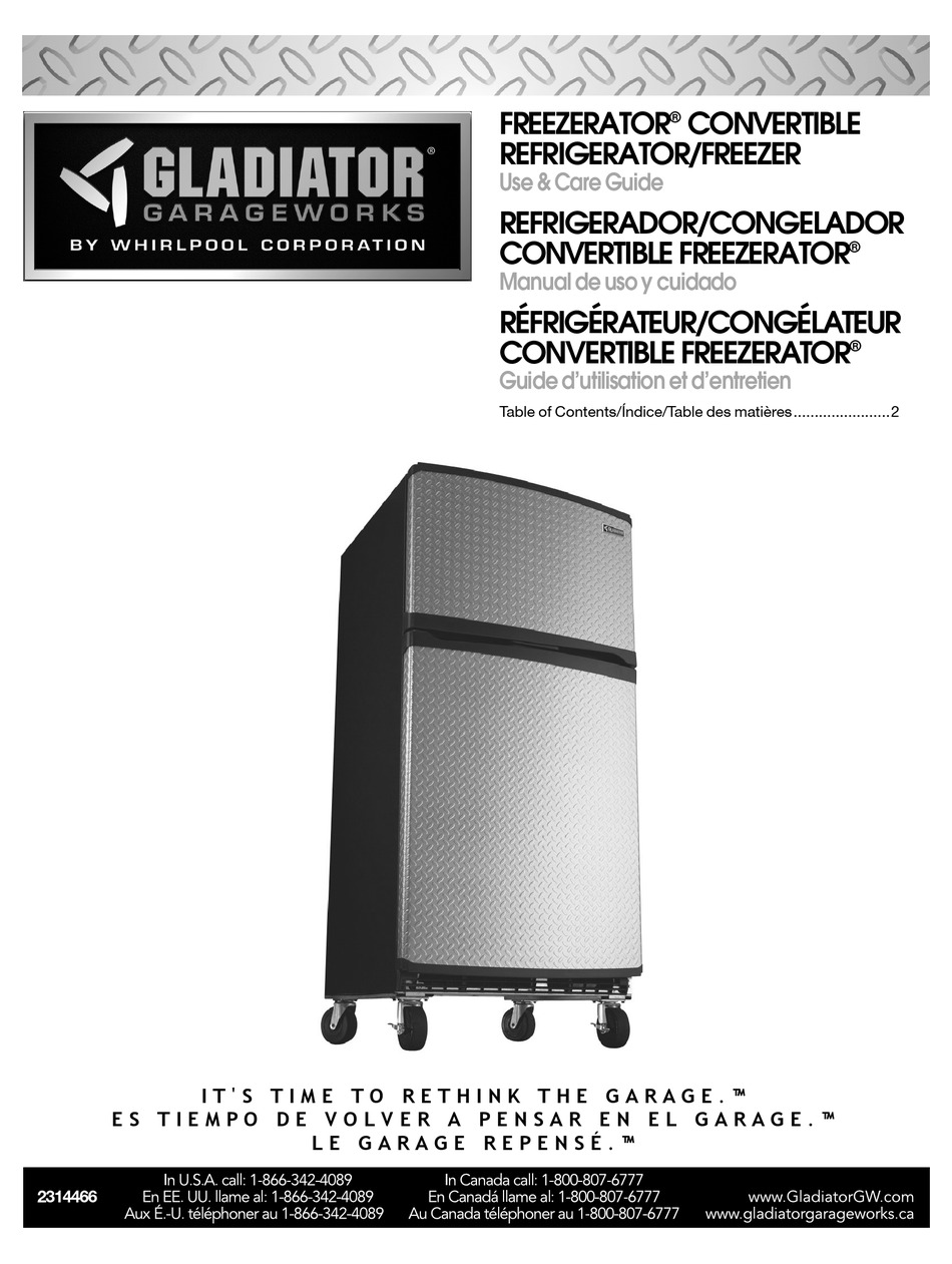 Gladiator Convertible Refrigerator Use Care Manual Pdf Download Manualslib