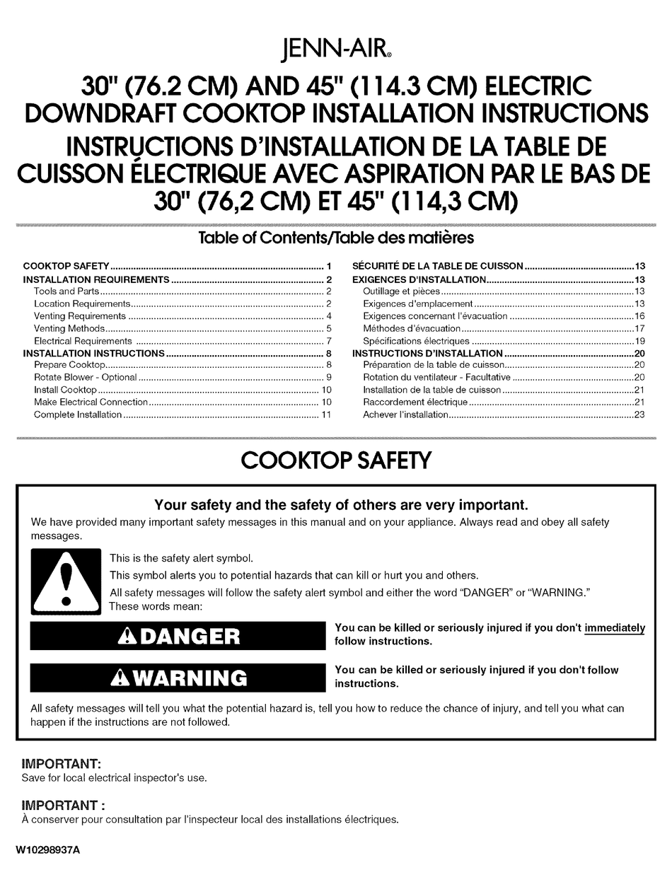 JENN-AIR JED8130ADB17 INSTALLATION INSTRUCTIONS MANUAL Pdf Download