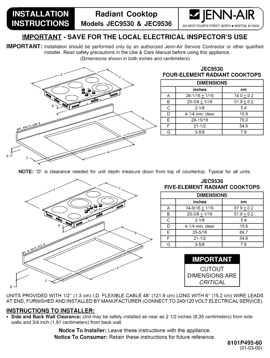 JENNAIR JEC9530 INSTALLATION INSTRUCTIONS MANUAL Pdf Download ManualsLib