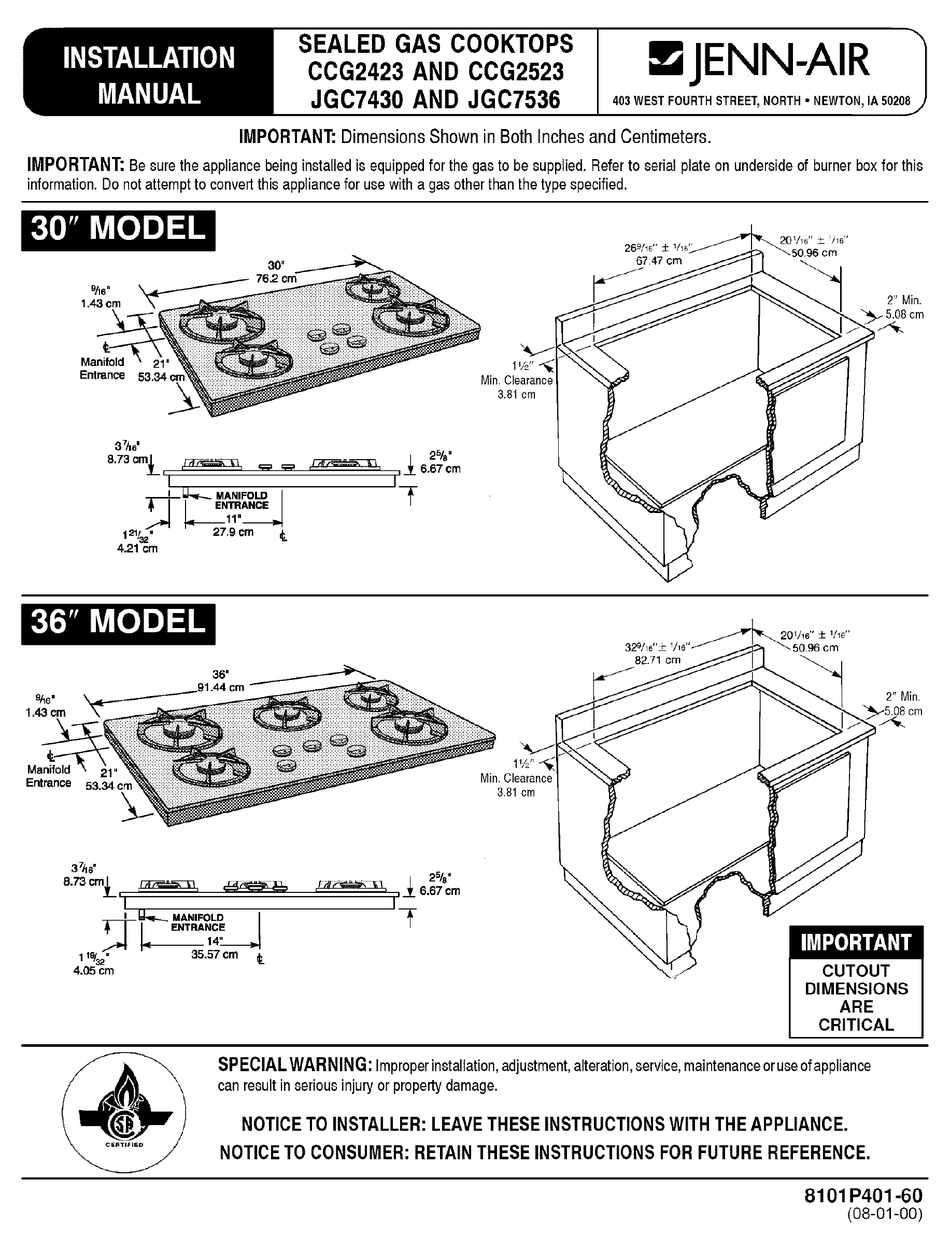 JENNAIR CCG2423 INSTALLATION MANUAL Pdf Download ManualsLib