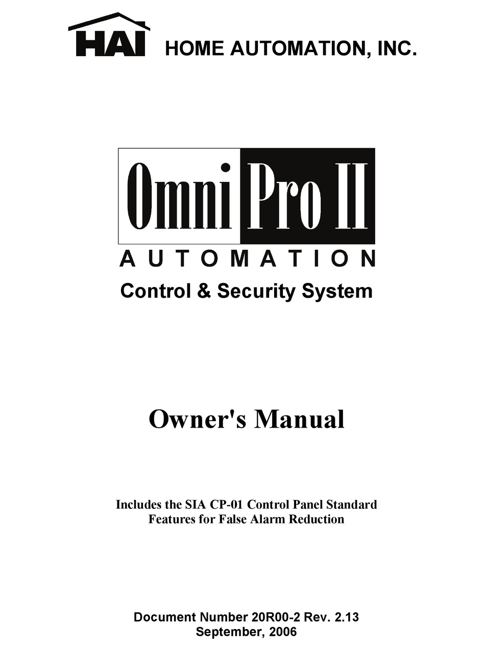 HOME AUTOMATION OMNI PRO II OWNER'S MANUAL Pdf Download ManualsLib