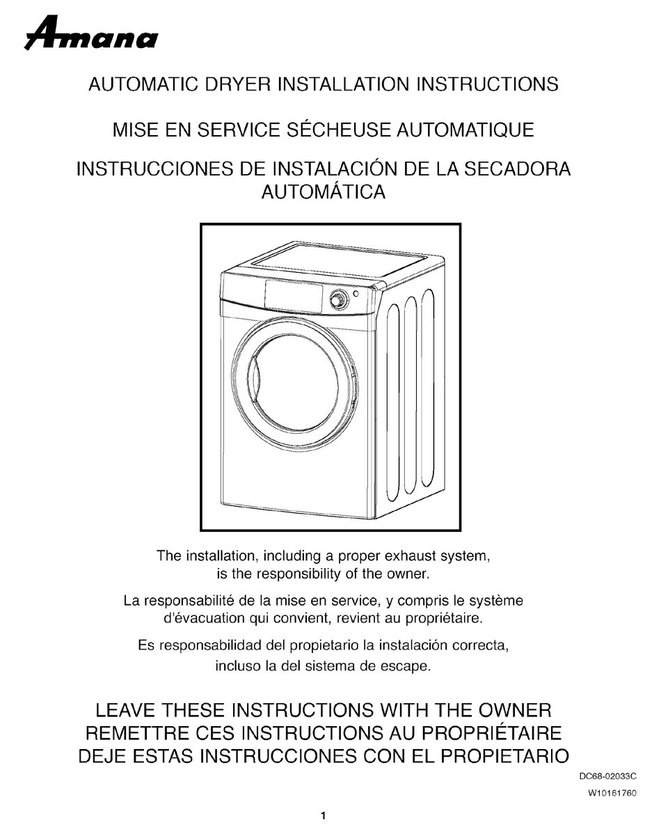 AMANA NED7200TW10 INSTALLATION INSTRUCTIONS MANUAL Pdf Download