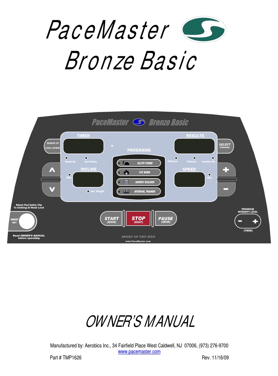 Pacemaster pro plus 2024 hr treadmill manual