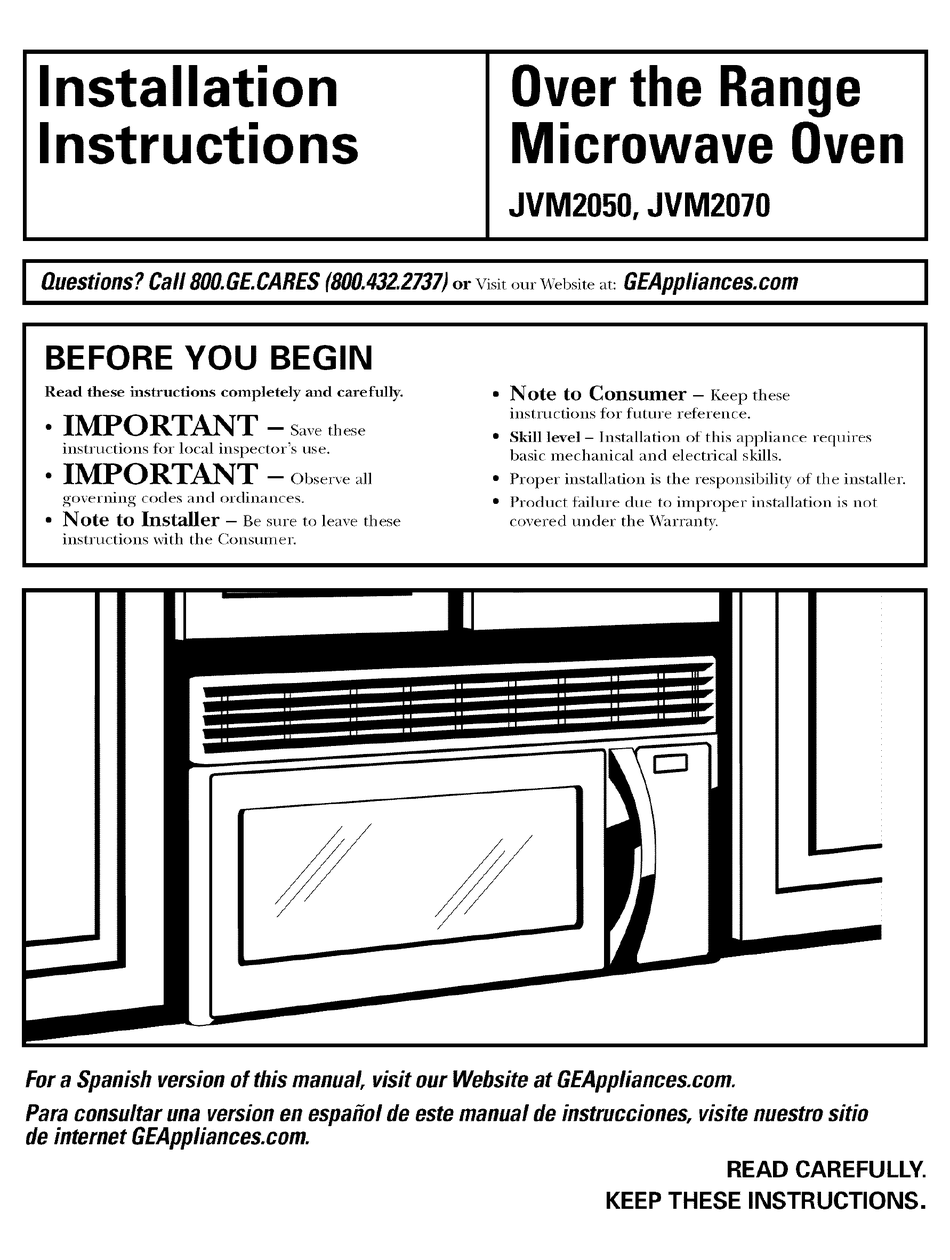 GE JVM2070 INSTALLATION INSTRUCTIONS MANUAL Pdf Download | ManualsLib