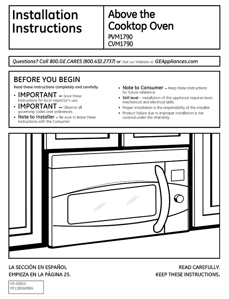 GE PVM1790 INSTALLATION INSTRUCTIONS MANUAL Pdf Download | ManualsLib