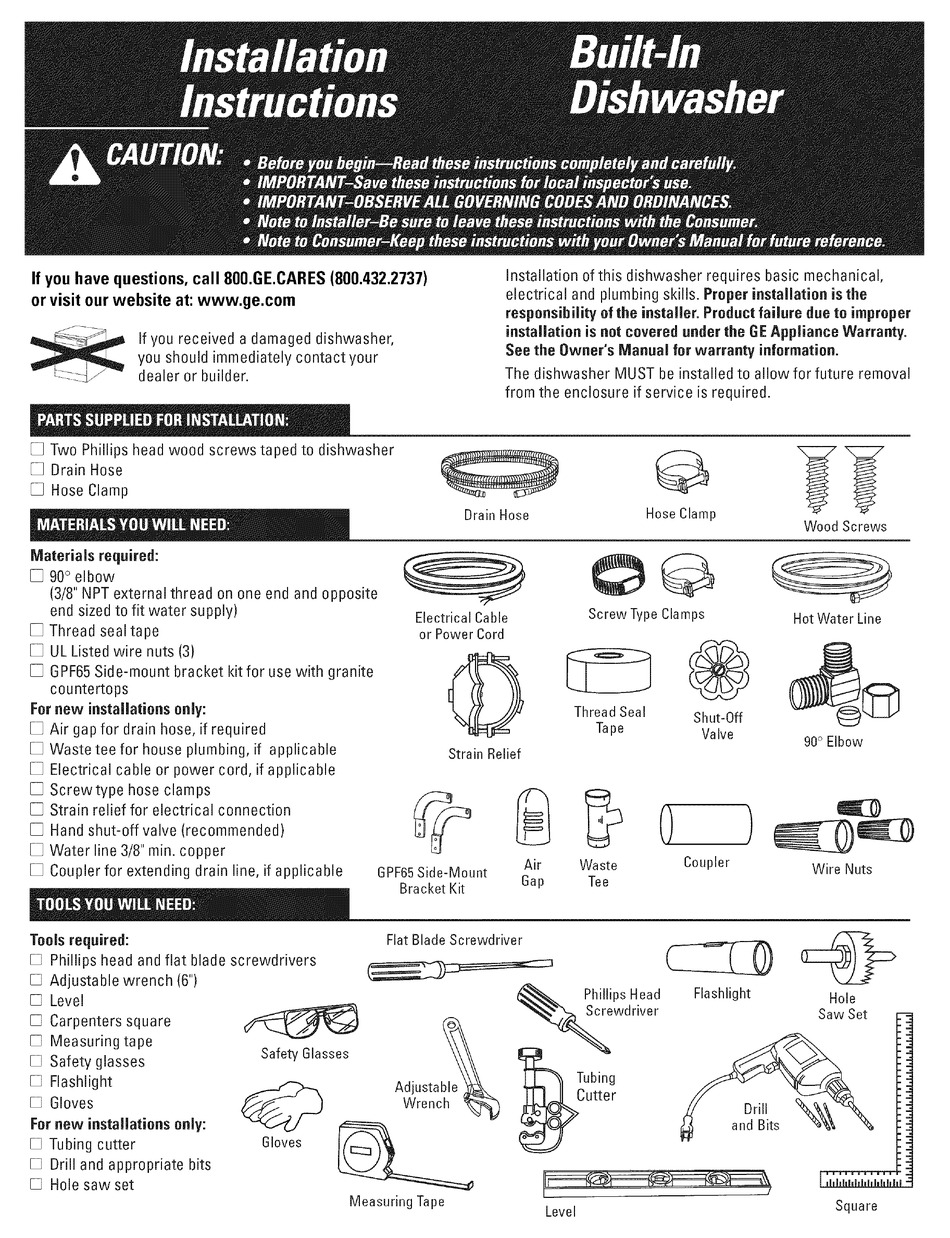 GE GSD4800J01WW INSTALLATION INSTRUCTIONS MANUAL Pdf Download | ManualsLib