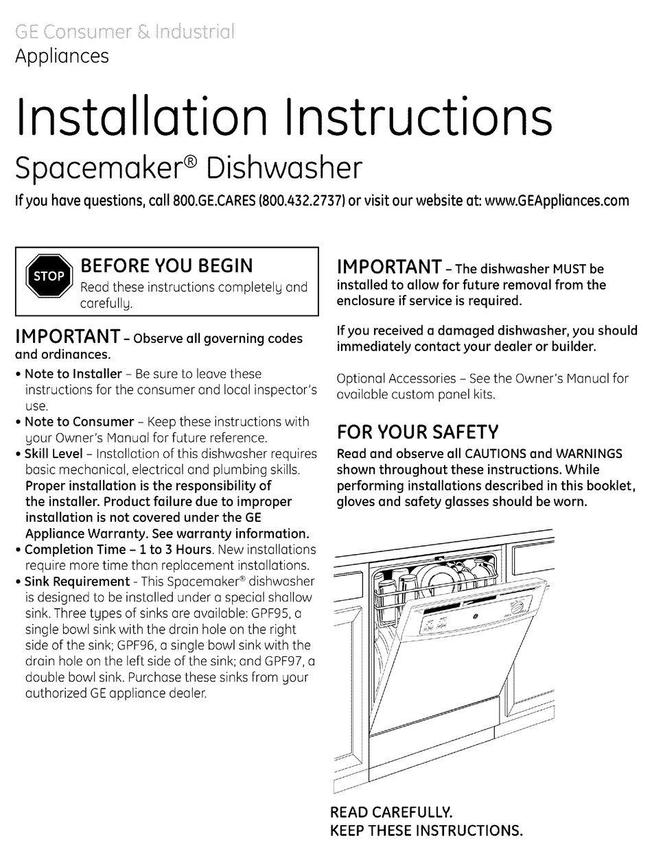 GE SPACEMAKER GSM2200V00WW INSTALLATION INSTRUCTIONS MANUAL Pdf ...