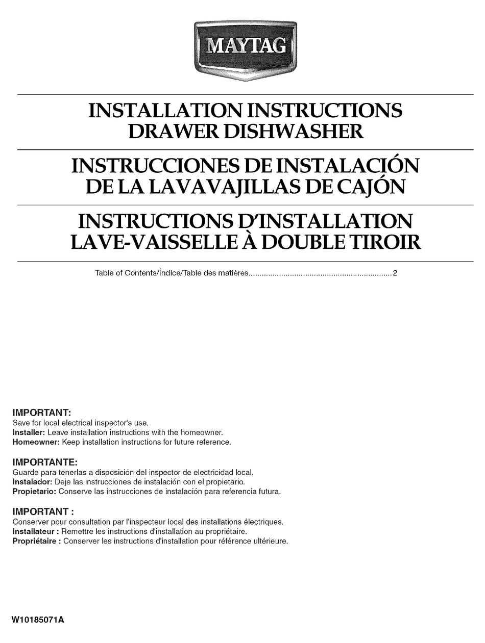 MAYTAG DK724Q1ASS0 INSTALLATION INSTRUCTIONS MANUAL Pdf Download