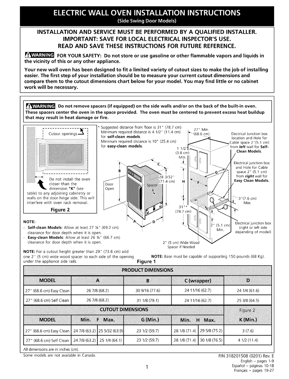 FRIGIDAIRE FEB786CESF INSTALLATION INSTRUCTIONS MANUAL Pdf Download ...