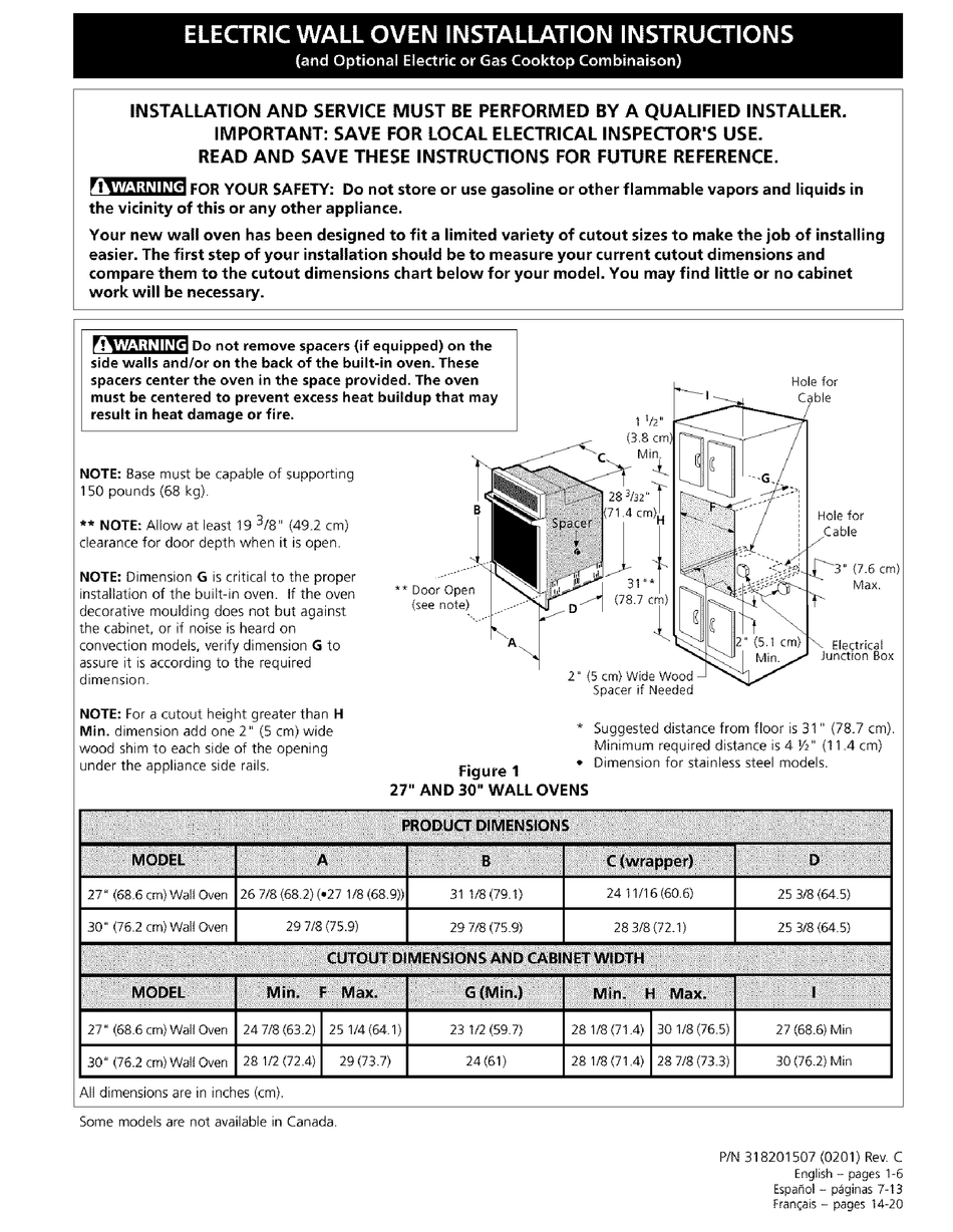 FRIGIDAIRE PLEB27S8CCC INSTALLATION INSTRUCTIONS MANUAL Pdf Download