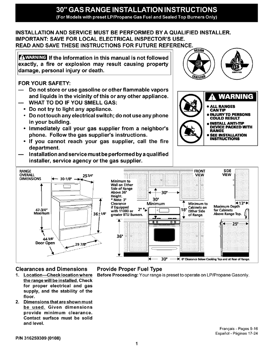 FRIGIDAIRE FLF337AWD INSTALLATION INSTRUCTIONS MANUAL Pdf Download ...