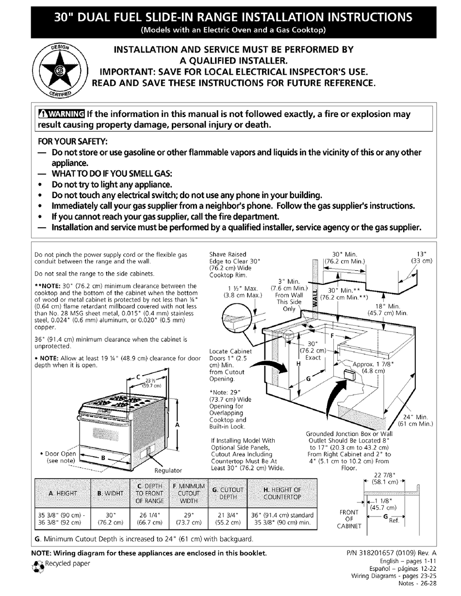 FRIGIDAIRE PLCS389CCB INSTALLATION INSTRUCTIONS MANUAL Pdf Download