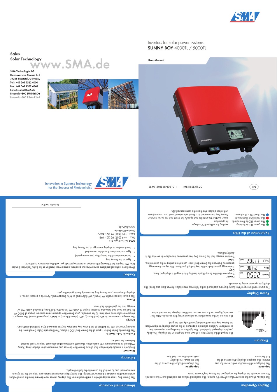 SMA SUNNY BOY 4000TL USER MANUAL Pdf Download ManualsLib