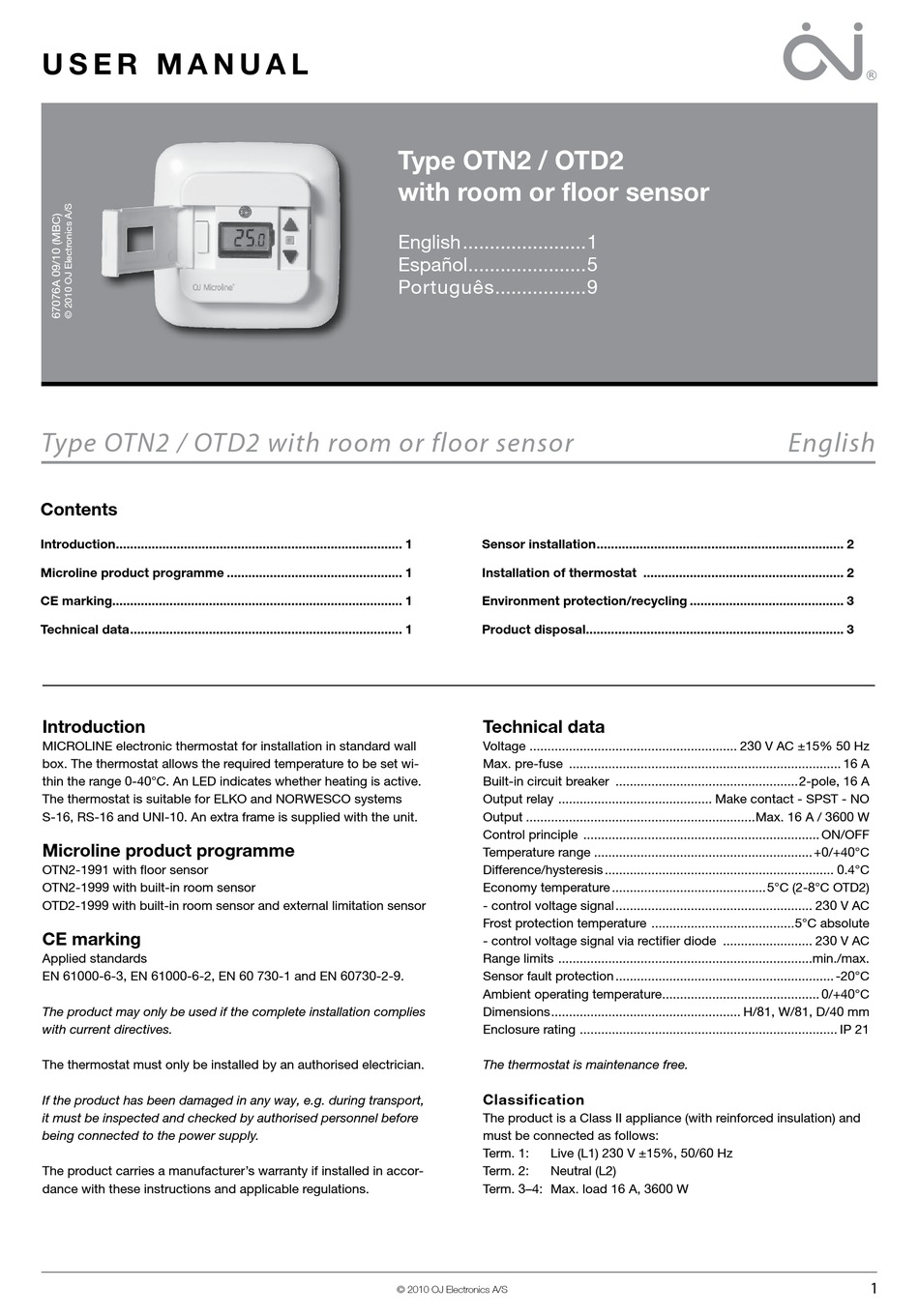 OJ ELECTRONICS MICROLINE OTN2 USER MANUAL Pdf Download ManualsLib