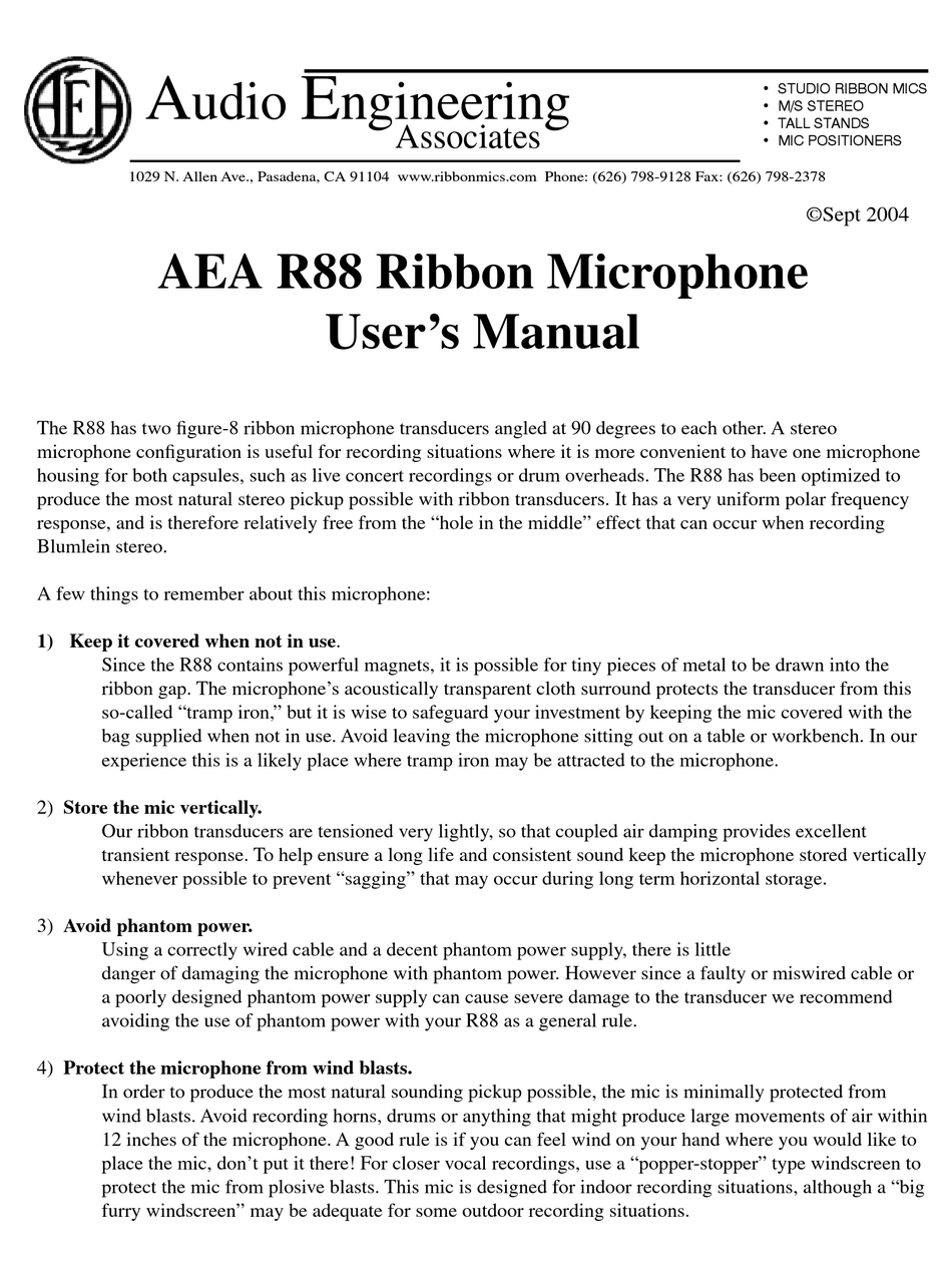 AUDIO ENGINEERING ASSOCIATES R88 USER MANUAL Pdf Download ManualsLib