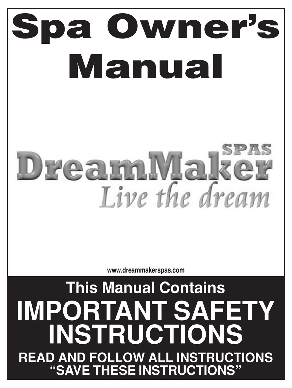 Dream Maker Spas Spa Owners Manual Pdf Download Manualslib