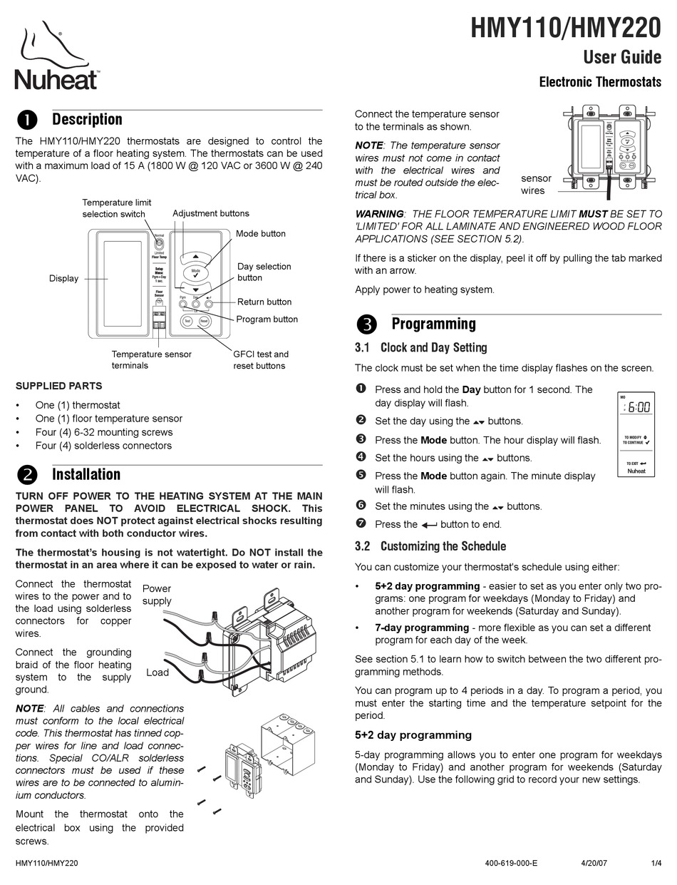 NUHEAT HMY110 USER MANUAL Pdf Download ManualsLib