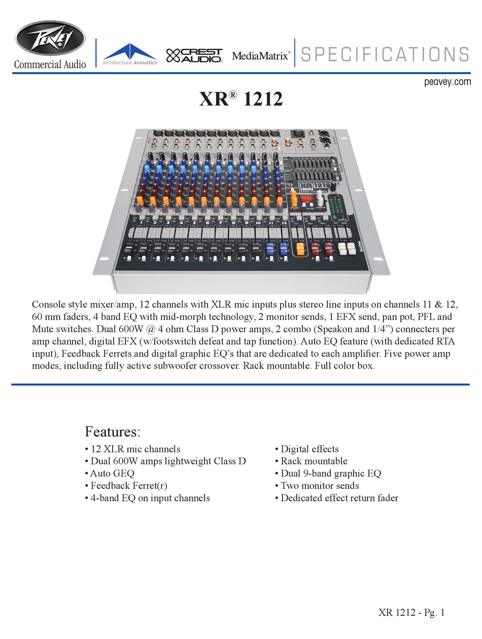 PEAVEY XR 1212 SPECIFICATIONS Pdf Download ManualsLib