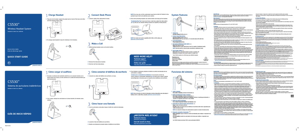 PLANTRONICS CS530 QUICK START MANUAL Pdf Download | ManualsLib