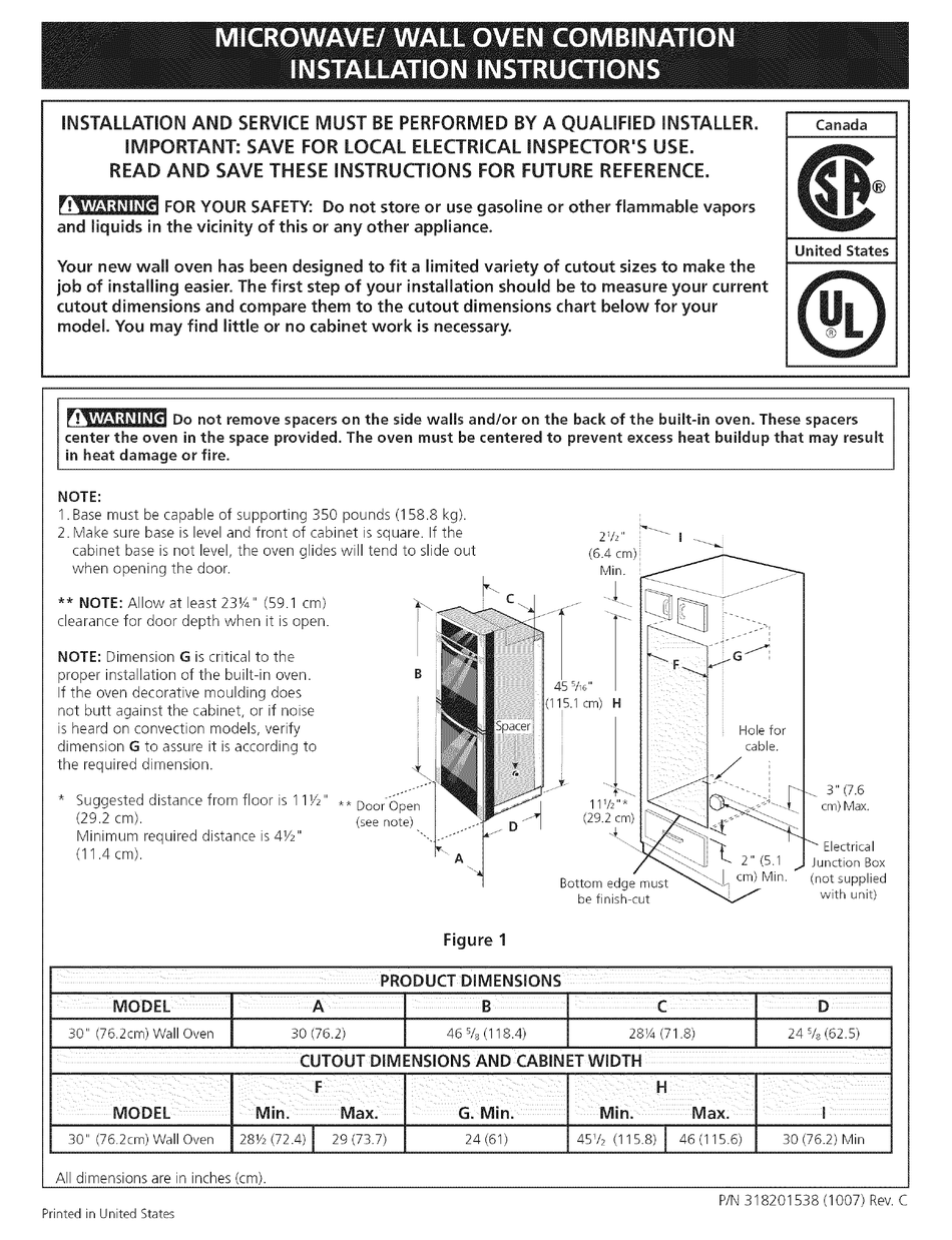 ELECTROLUX E30MC75JSS2 INSTALLATION INSTRUCTIONS MANUAL Pdf