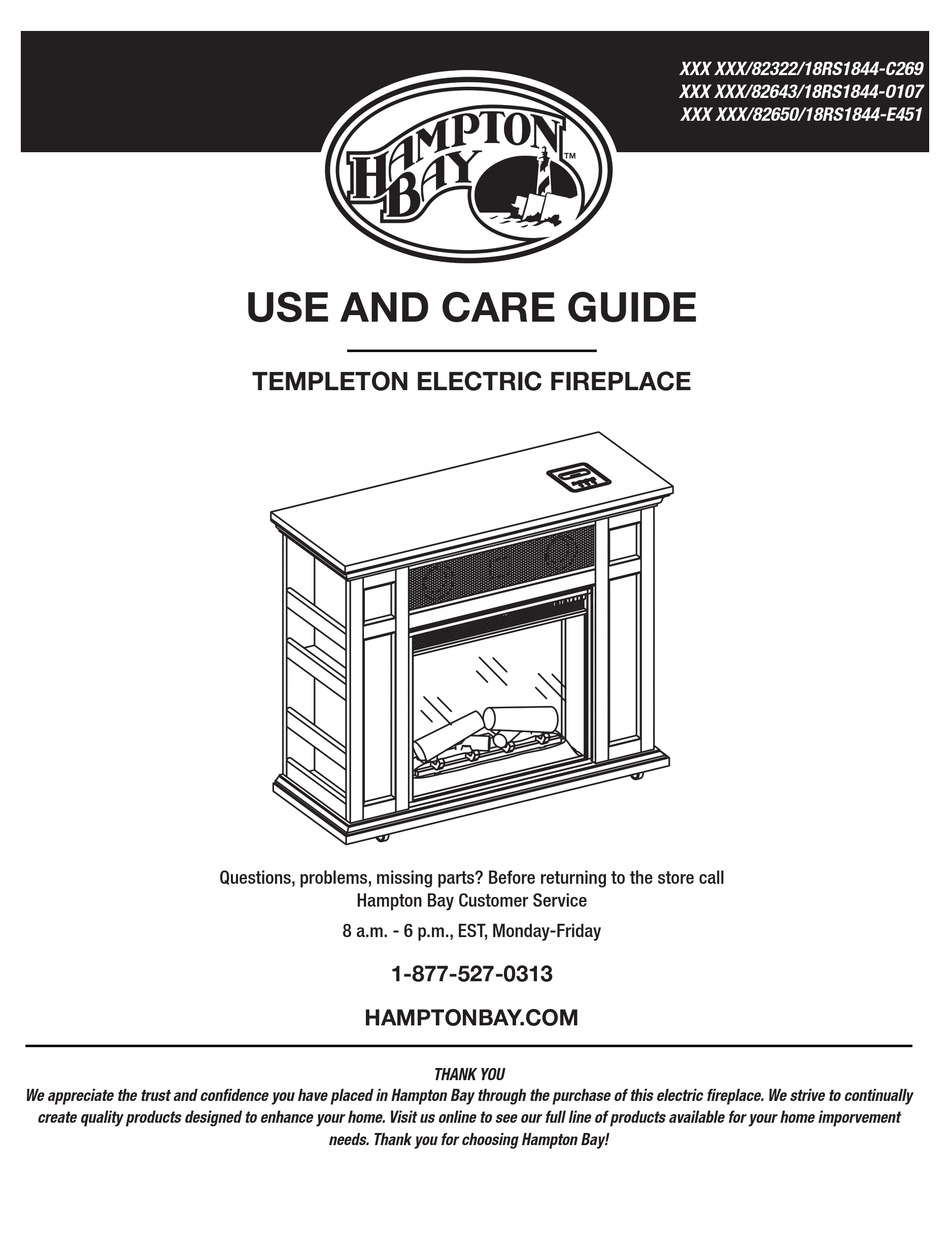 HAMPTON BAY TEMPLETON ELECTRIC FIREPLACE USE AND CARE MANUAL Pdf