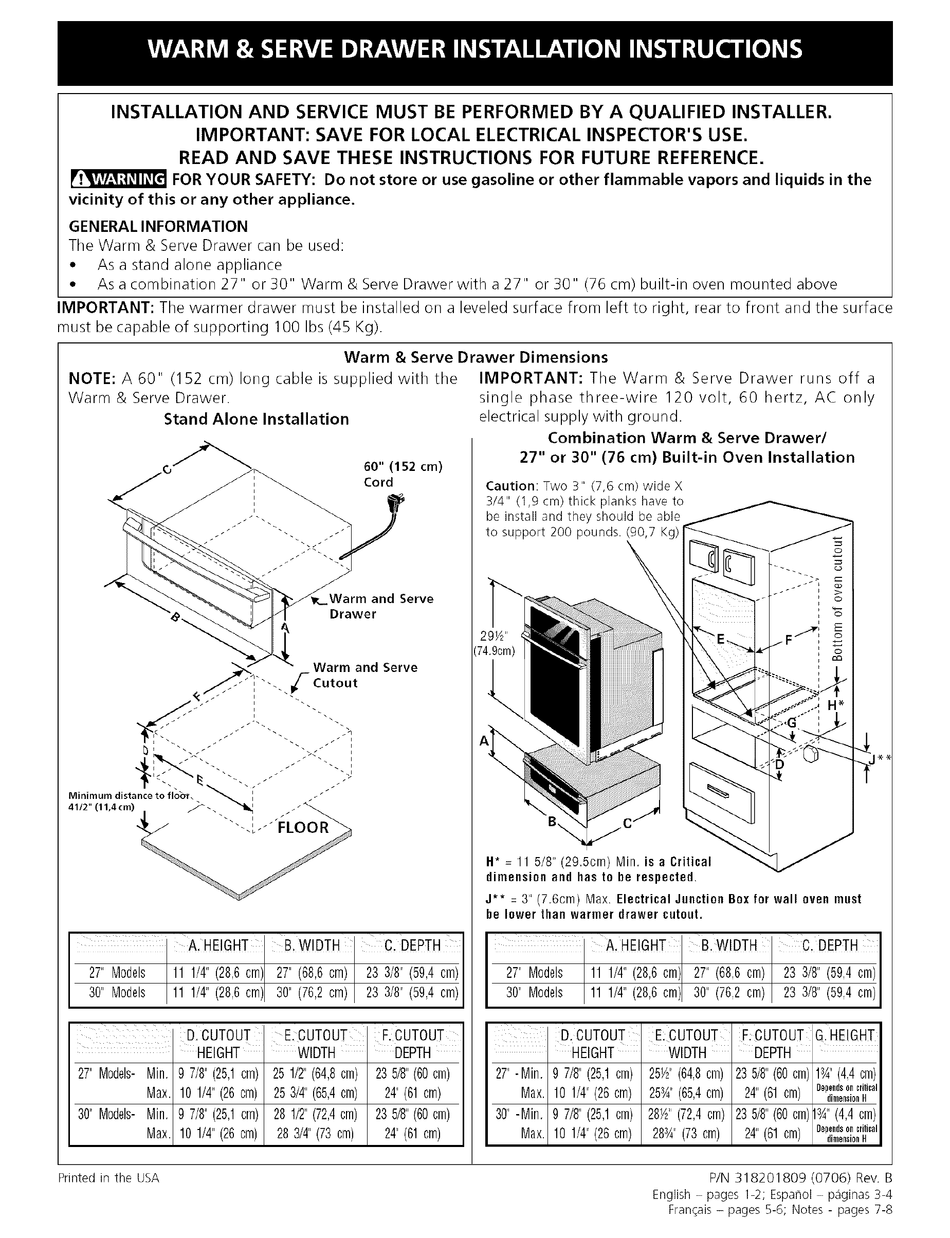 ELECTROLUX EW27WD55GS3 INSTALLATION INSTRUCTIONS MANUAL Pdf Download ...
