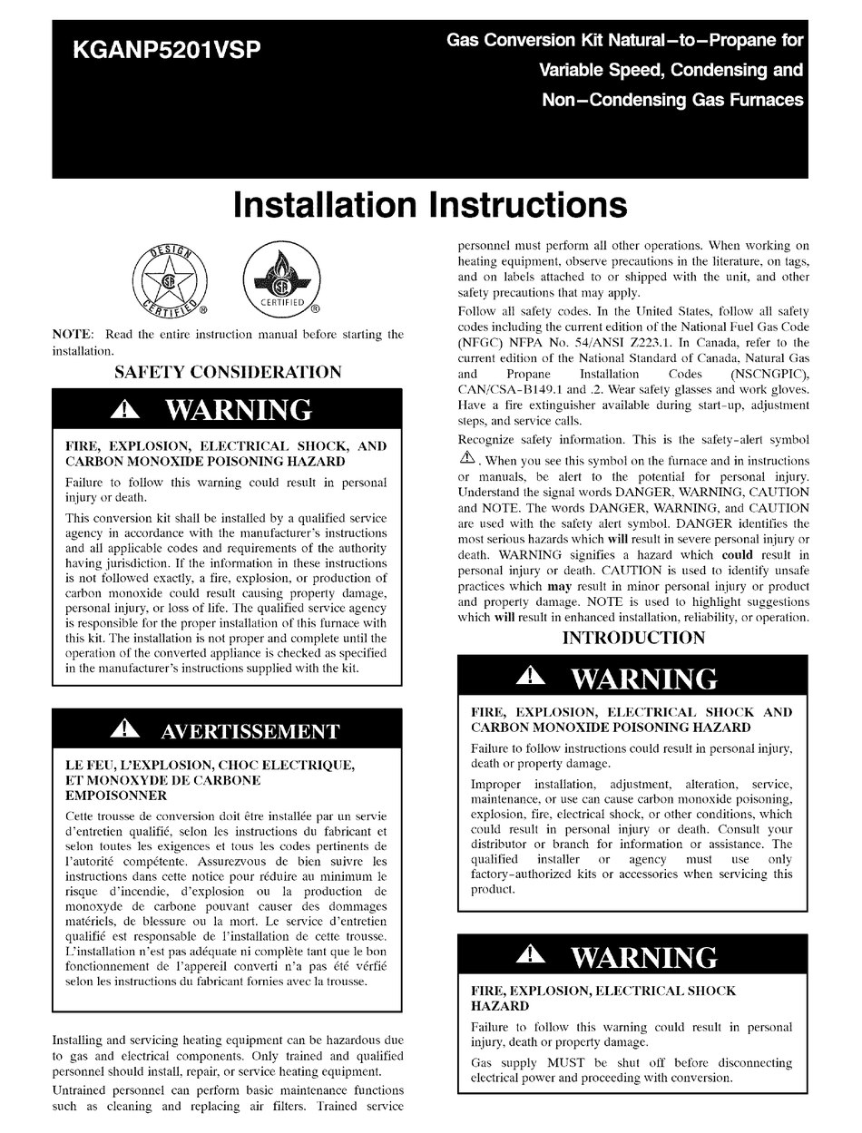 CARRIER KGANP5201VSP INSTALLATION INSTRUCTIONS MANUAL Pdf Download ...