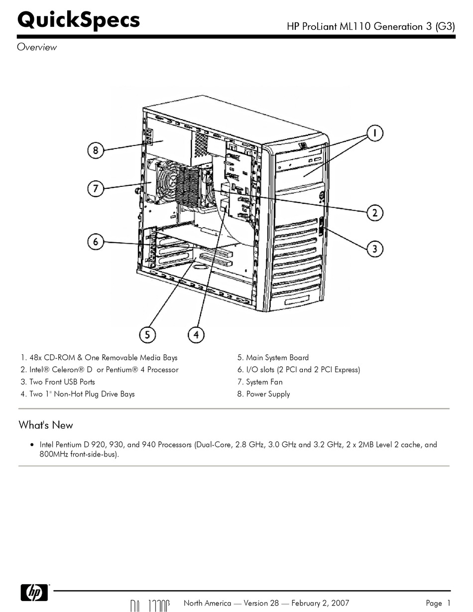 HP ML110 QUICKSPECS Pdf Download | ManualsLib