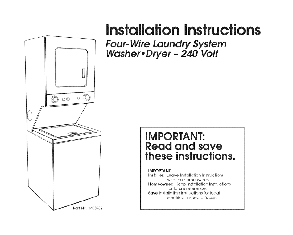 WHIRLPOOL YLTE5243DQ2 INSTALLATION INSTRUCTIONS MANUAL Pdf Download