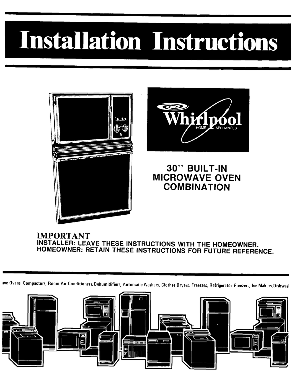 WHIRLPOOL RM278BXV0 INSTALLATION INSTRUCTIONS MANUAL Pdf Download