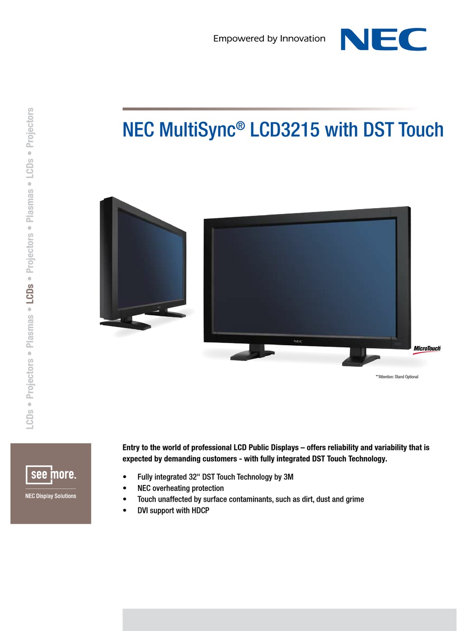 NEC MULTISYNC LCD3215 TECHNICAL SPECIFICATIONS Pdf Download