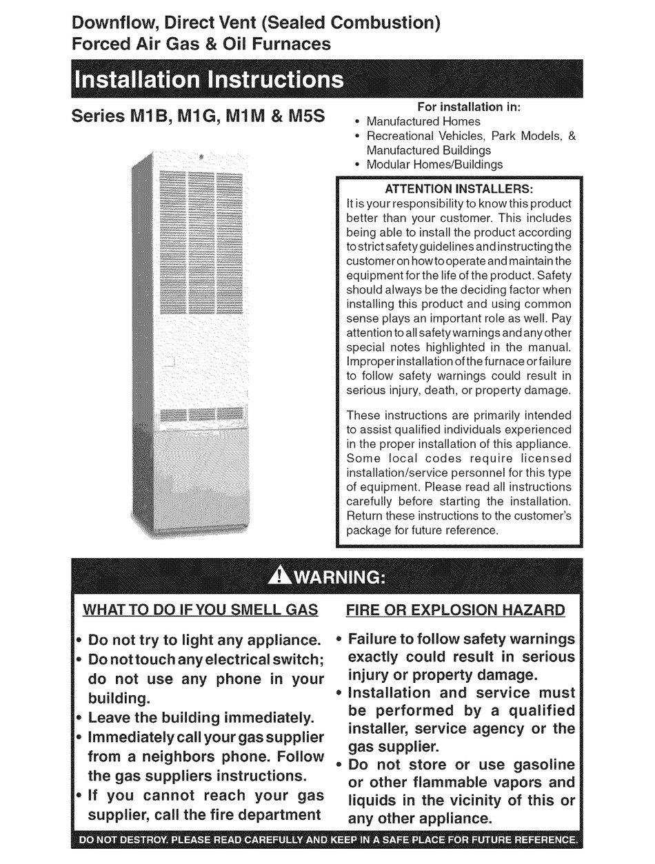 NORDYNE M1B INSTALLATION INSTRUCTIONS MANUAL Pdf Download ManualsLib