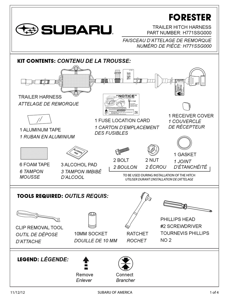 SUBARU TRAILER HITCH HARNESS INSTRUCTIONS Pdf Download | ManualsLib
